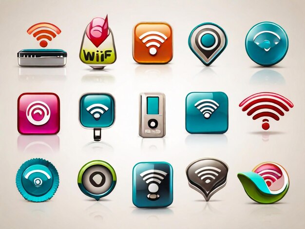 Electronic device wireless internet connection wifi symbols glossy icons or stickers set isolated vector illustration