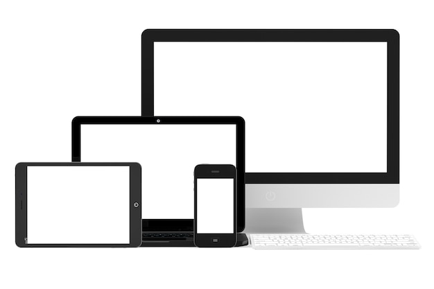 Electronic devices with blank screens on a white background