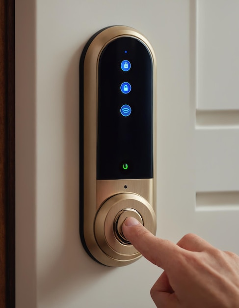 Photo electronic door smart lock in the room closeup