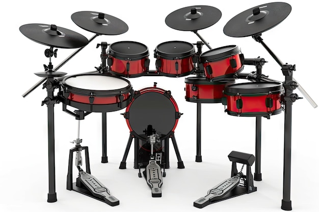 Photo electronic drum set with drums cymbals and sticks all in different colors created with generative ai