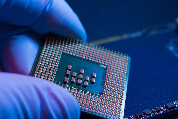 Electronic engineer of computer technology maintenance computer cpu hardware upgrade of motherboard component pc repair technician and industry support concept
