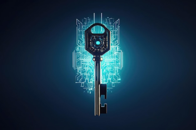 Electronic key on a black background in the style of modern technology innovation