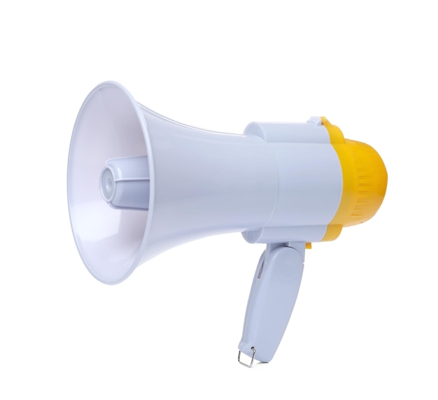 Electronic megaphone on white background