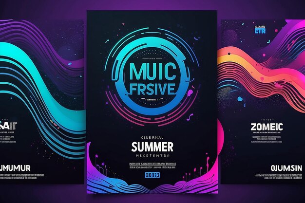 Electronic music fest summer wave poster Club party flyer Abstract gradients waves music background