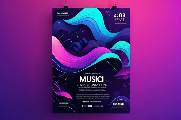 Electronic music fest summer wave poster Club party flyer Abstract gradients waves music background