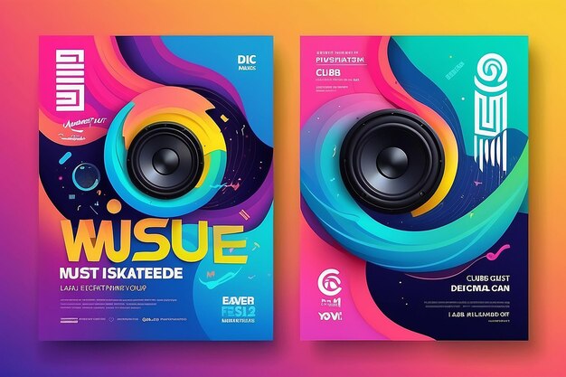 Electronic music fest summer wave poster Club party flyer Abstract gradients waves music background