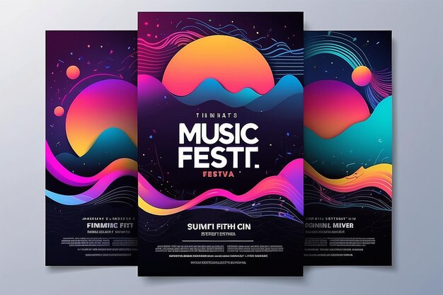 Foto poster dell'onda estiva del festival di musica elettronica flyer della festa del club gradienti astratti onde sfondo musicale