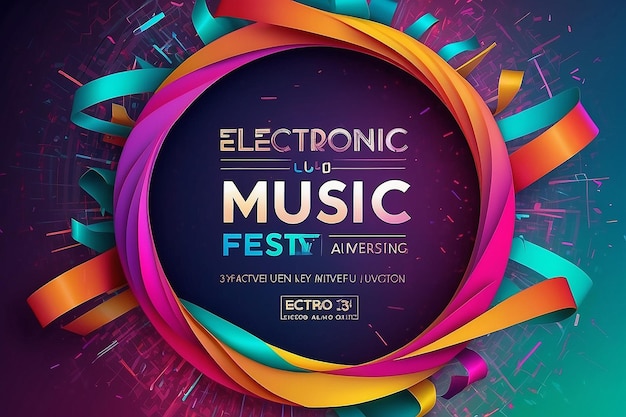 Electronic music festival advertising poster Modern club electro party invitation Vector illustration with 3d abstract ribbon background Dance music event cover