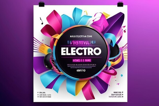 Electronic music festival advertising poster Modern club electro party invitation Vector illustration with 3d abstract ribbon background Dance music event cover