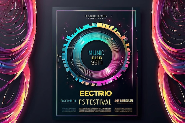 Electronic music festival advertising poster Modern club electro party invitation Vector illustration with 3d abstract ribbon background Dance music event cover