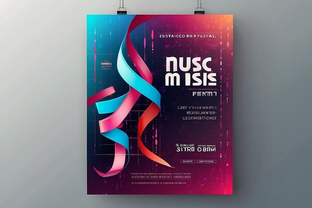 Electronic music festival advertising poster Modern club electro party invitation Vector illustration with 3d abstract ribbon background Dance music event cover