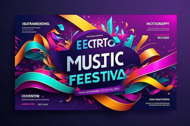 Electronic music festival advertising poster Modern club electro party invitation Vector illustration with 3d abstract ribbon background Dance music event cover