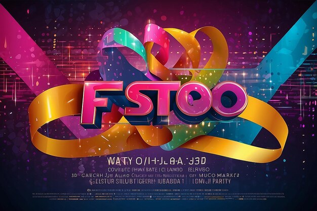 Photo electronic music festival advertising poster modern club electro party invitation vector illustration with 3d abstract ribbon background dance music event cover