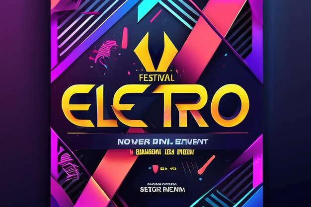 Electronic music festival advertising poster Modern club electro party invitation Vector illustration with 3d abstract ribbon background Dance music event cover