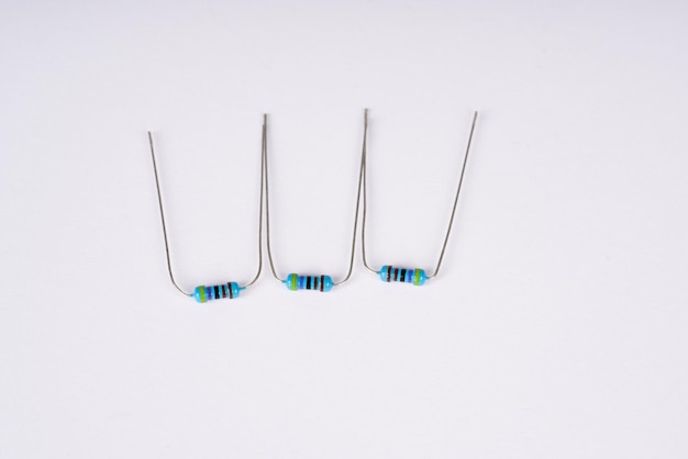 Electronic parts resistor on the white background.