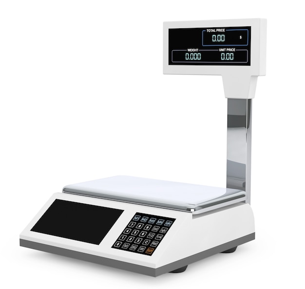 Electronic Scales for weighing Food on a white background. 3d Rendering