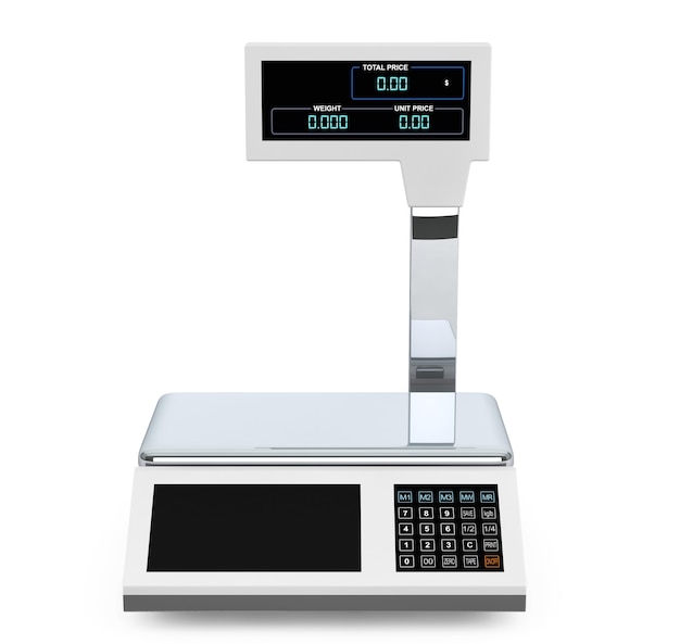 Electronic Scales for weighing Food on a white background. 3d Rendering