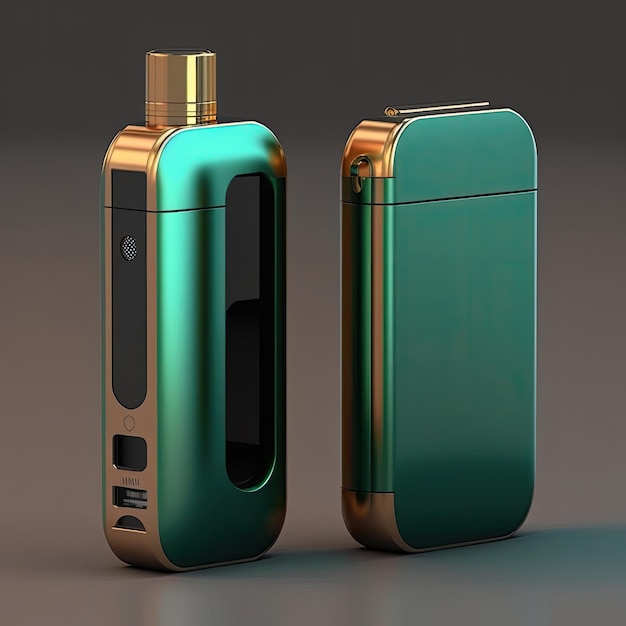 金と緑の蓋が付いた電子 Vape デバイス