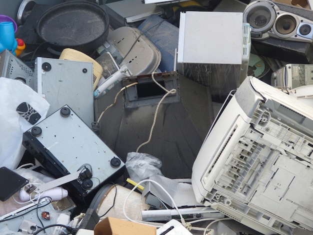 Electronic waste at a collection center for subsequent recycling. Circular economy.