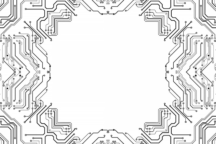 Photo electronics chip board. printed circuit board electronic high-tech model, digital technology. illustration abstract computer chip. black monochrome microchip, isolate on white background