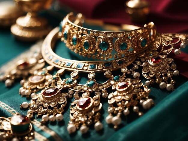 Premium AI Image  Elegance Adorned Indian Traditional Jewelry in 8K 