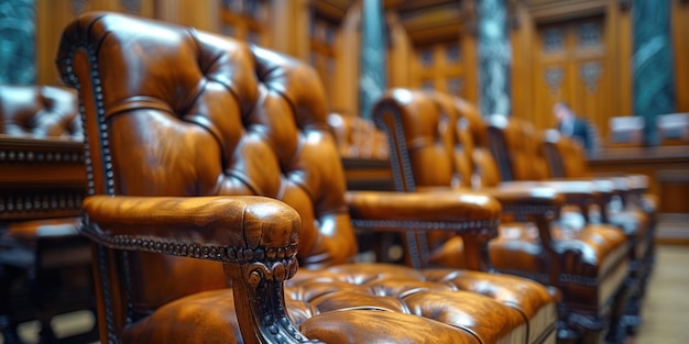 Photo elegance in alignment a row of brown leather chairs