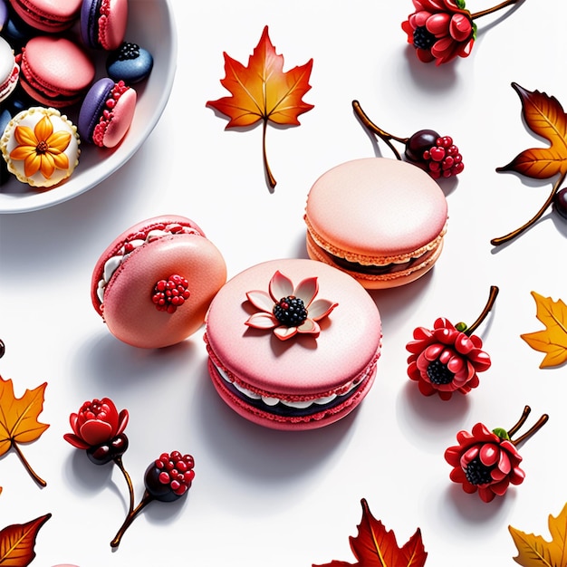 elegance beautiful center single autumn berry macrons autumn flower autumn colors white background