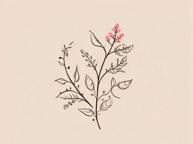 ロゴデザインのための花の枝とミニマリストの花