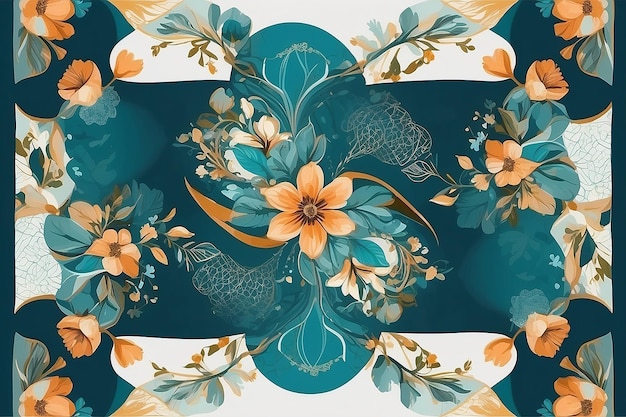 Elegance in Bloom Silk Scarf Pattern with Floral Ecoprint and Geometric Elements for Fashion and Accessories