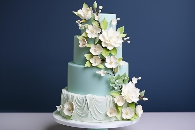 Photo elegance in celebration a floral decorated threetiered wedding cake