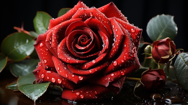 The Elegance of a Classic Red Rose focuses on its beautiful petals