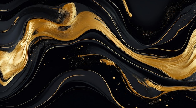 Элегантность в контрасте с черным мраморным фоном с золотыми волнами и кривыми