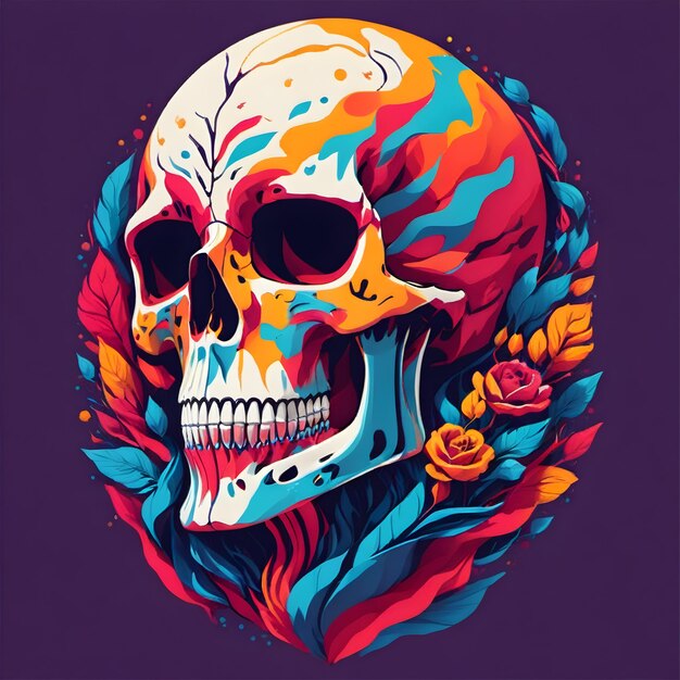 Elegance in Decay Modern Design of Vibrant Skull