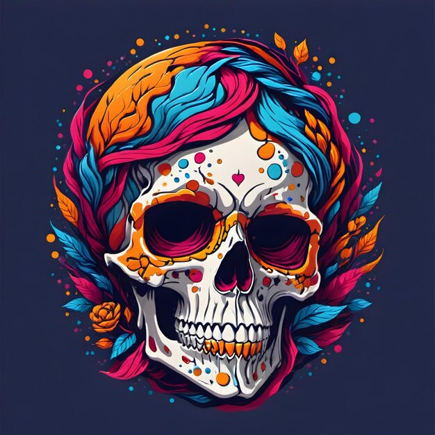 Elegance in Decay Modern Design of Vibrant Skull