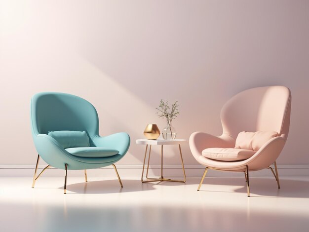 Elegance illuminated 3d rendered stylish chairs near light wall