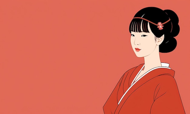 The Elegance A Illustration of a Person in a Red Kimono