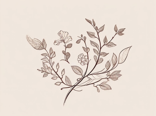 写真 ロゴデザインのための花の枝とミニマリストの花
