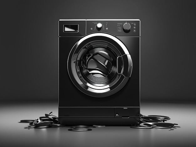 Photo elegance in monochrome black washing machine on minimalist black background