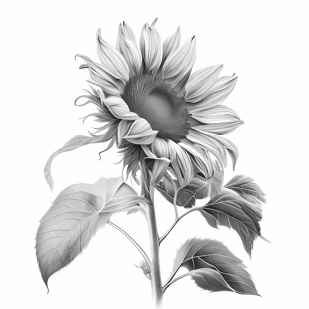Элегантность в монохромном изысканном 8K Sunflower Pencil Sketch