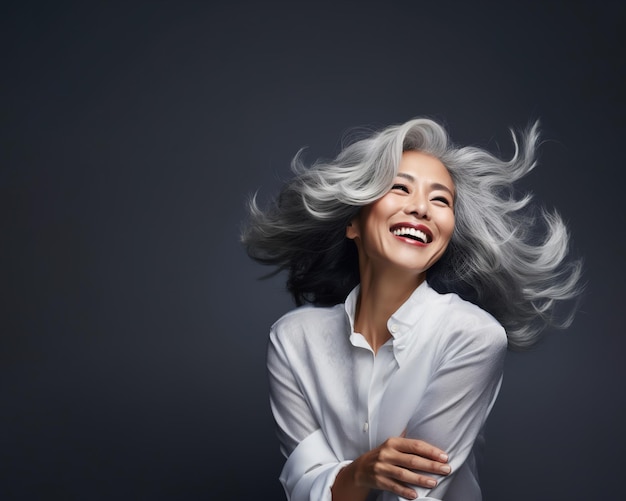 Elegance in Simplicity Minimalistic Portrait of a Smiling Asian Woman