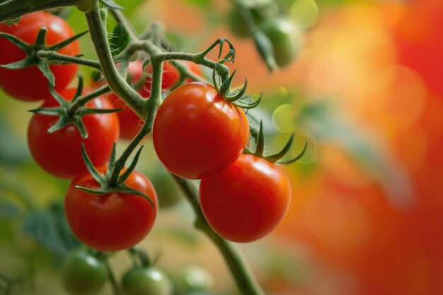 Photo the elegance of tomatoes still on the vine showcasing the beauty of natures bounty