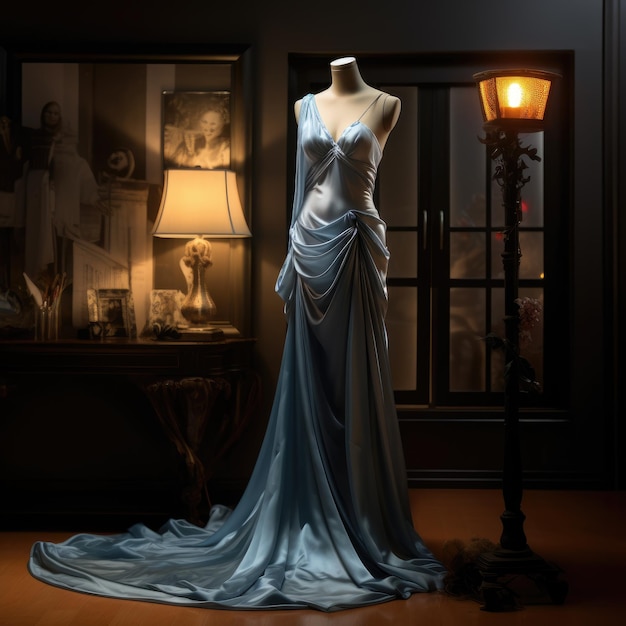 Elegance unveiled a captivating display of a beautiful luxurious evening gown gracefully adorning