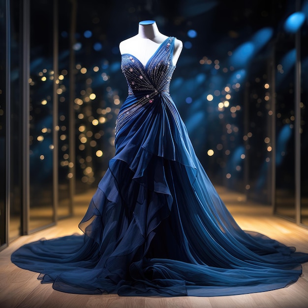 Elegance unveiled a captivating display of a beautiful luxurious evening gown gracefully adorning