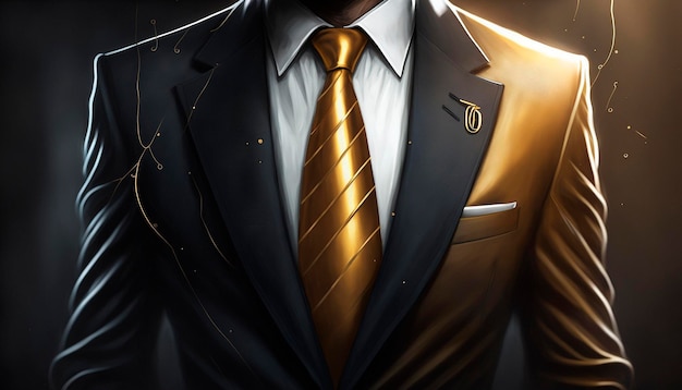 The Elegance of Wealth A CloseUp Silhouette of a Rich Businessman in Black and Gold Suit Generative AI