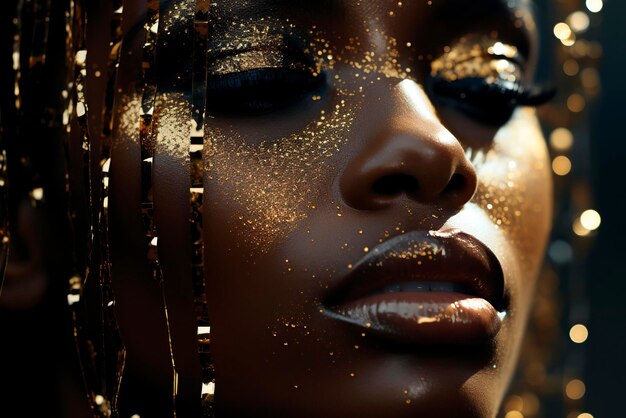 Photo elegance with this captivating portrait of an african american girl embellished with golden sequins