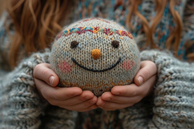 Foto l'eleganza di una mano di donna che tiene delicatamente una sfera adornata da un sorriso felice