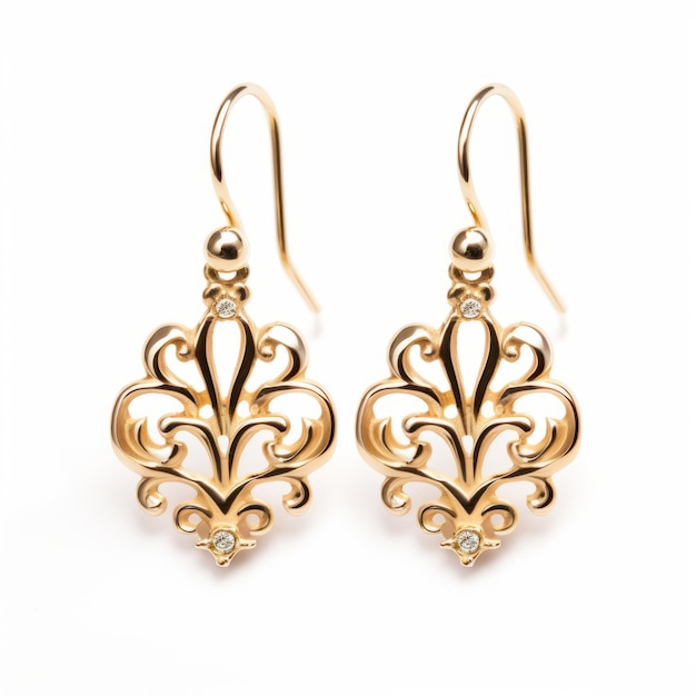 Photo elegant 18k gold filigree and diamond earrings inspired by arabesque scroll