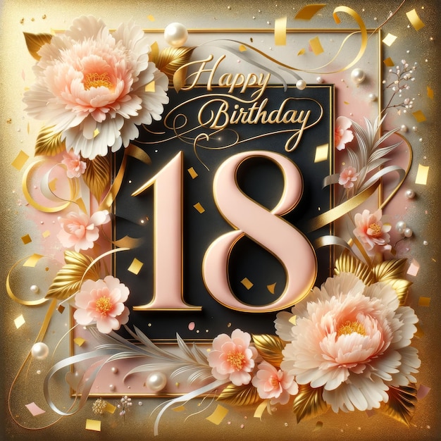 Elegant 18th Birthday Card with Pink Florals and Gold Accents