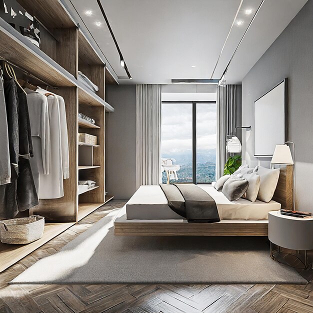 Elegant 3d bedroom loft with walkin closet and lots of light