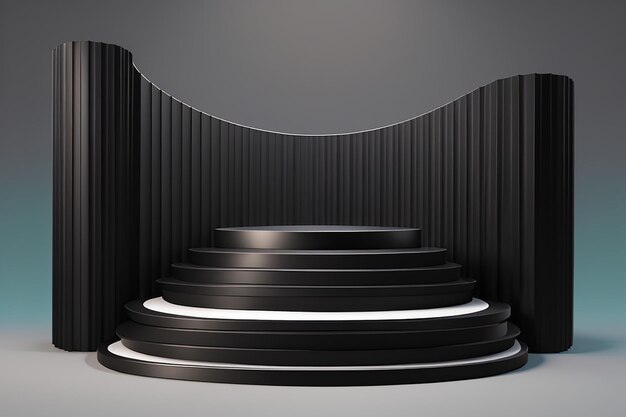 Photo elegant 3d black podium with gradient lines